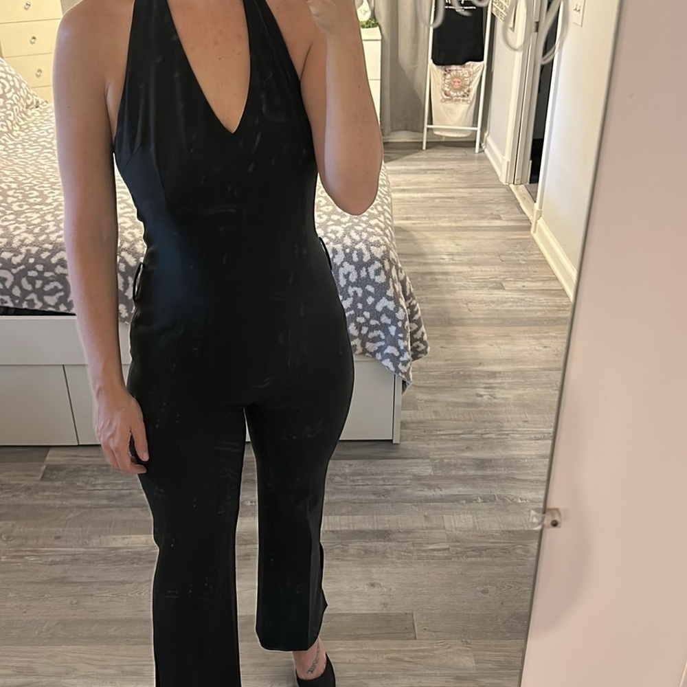 Theory Pantsuit Jumpsuit One Piece Halter Sleeveless Open Back Black Size 8 - Picture 3 of 11